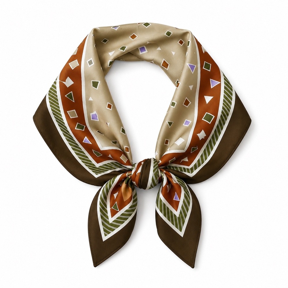 Vintage Totes Rain‎ Scarf Geometric Square Mid Century Mod Brown Water Repellent